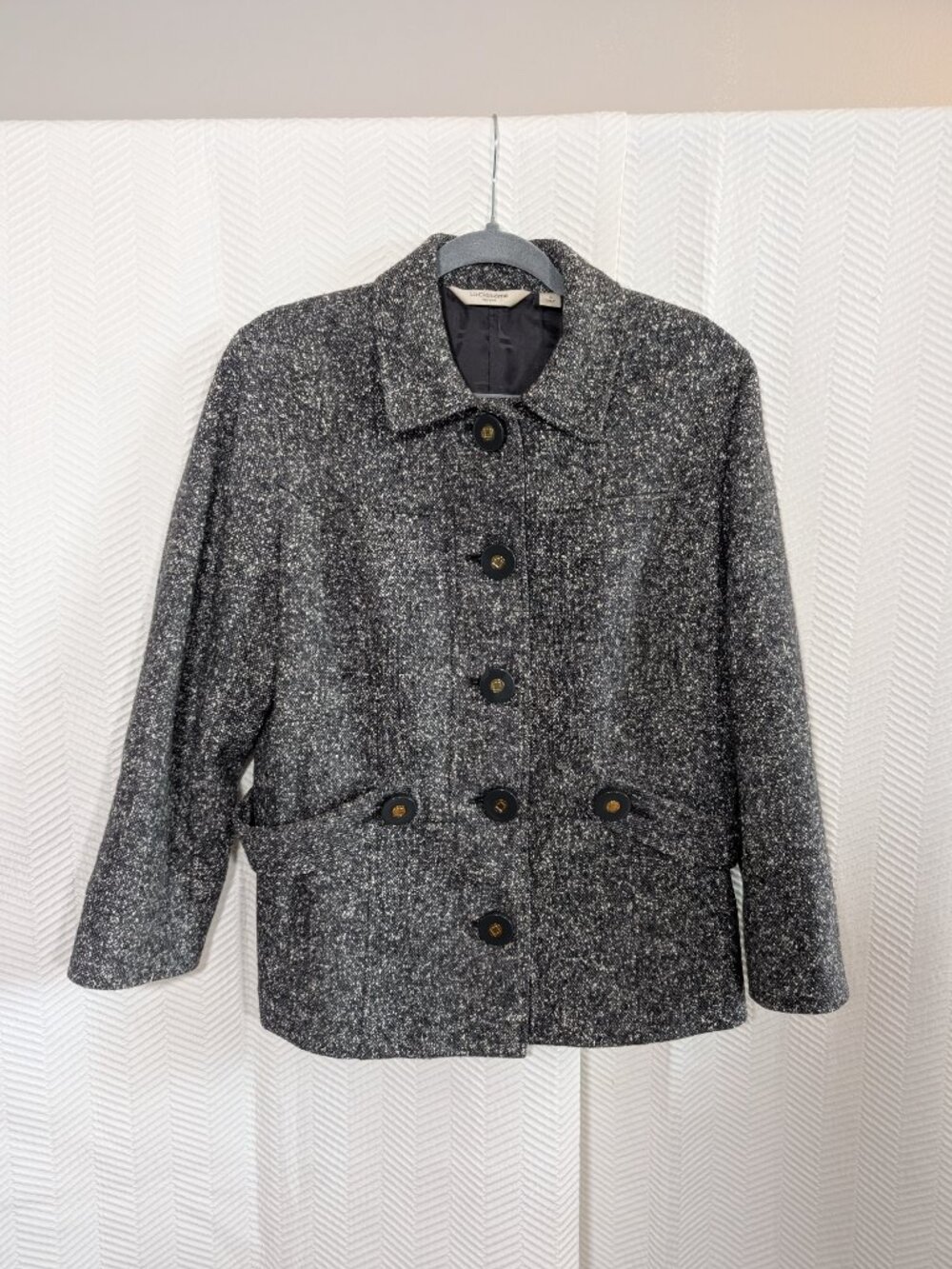 Liz Claiborne New York Wool Silk Blend Tweed Jacket Large Buttons Size 14 Office